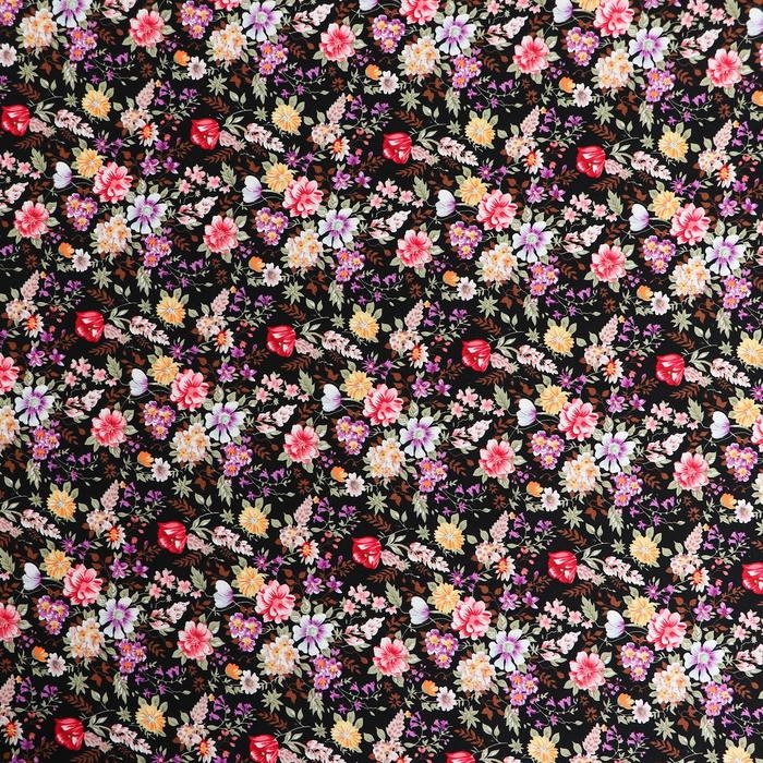 Лоскут, мелкий цветочек на чёрном хлопке, 50 × 50 см