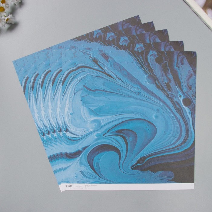 Бумага для скрапбукинга Бумага для скрапбукинга "Разводы голубой краски" плотность 180 гр набор 5 шт 30,5х32 см