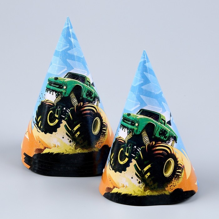 Набор бумажной посуды одноразовый Тачка&raquo;: 6 тарелок, 1 гирлянда, 6 стаканов, 6 колпаков