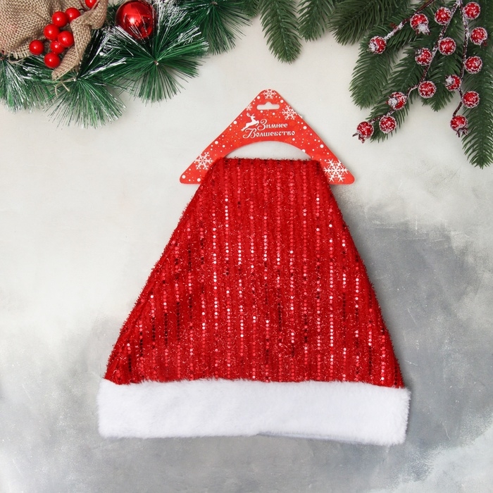 Колпак новогодний  Колпак новогодний "Мерцающие полосы" 30х36 см, красный