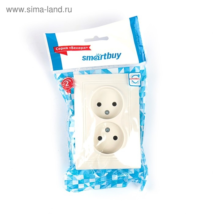 Розетка Smartbuy  Розетка Smartbuy "Венера", 10 А, двухместная, скрытая, без з/к, керамика, белая