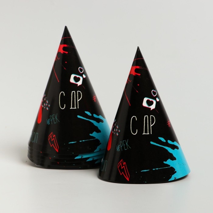 Набор бумажной посуды одноразовый Туса ок&raquo;, 6 тарелок, 6 стаканов, 6 колпаков, 1 гирлянда