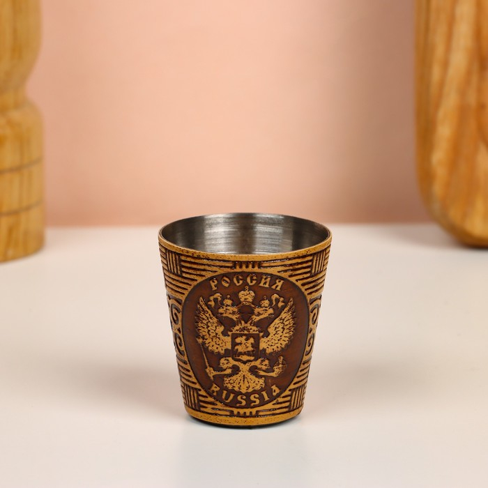 Набор стопок «Герб России», 4 шт, в тубусе, 4,5×4,5×9 см, береста Набор стопок «Герб России», 4 шт, в тубусе, 4,5×4,5×9 см, береста