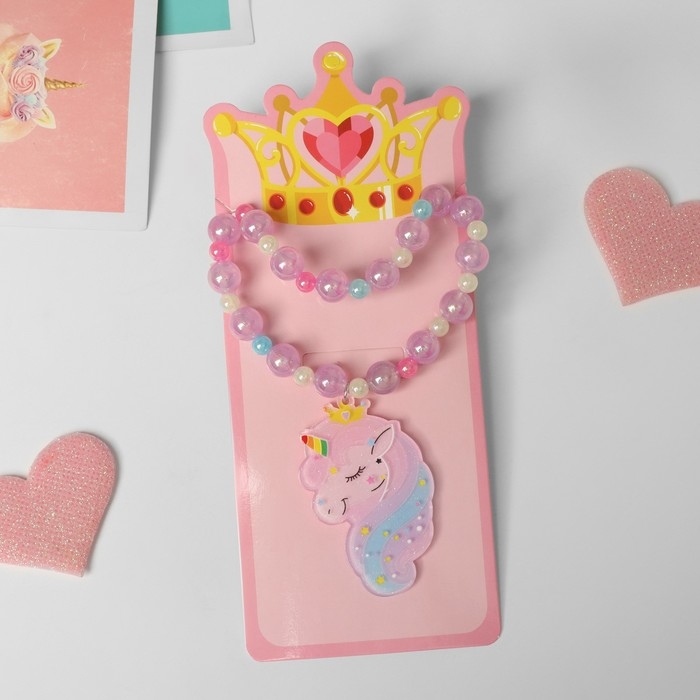 Набор детский «Выбражулька» 2 предмета: браслет, кулон, волшебный единорог, цвет сиреневый Набор детский «Выбражулька» 2 предмета: браслет, кулон, волшебный единорог, цвет сиреневый