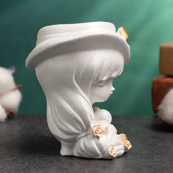 Подсвечник Подсвечник "Девочка в шляпе с зайкой" перламутровый, 8х8х9см