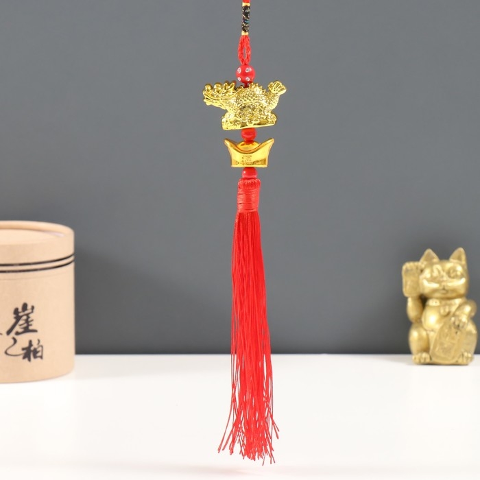 Подвеска пластик, текстиль Подвеска пластик, текстиль "Золотой дракон и слиток ямб" 1,5х4,5х27 см