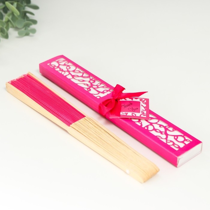 Веер бамбук, текстиль h=22 см  Веер бамбук, текстиль h=22 см "Моноцвет" в коробке, фуксия