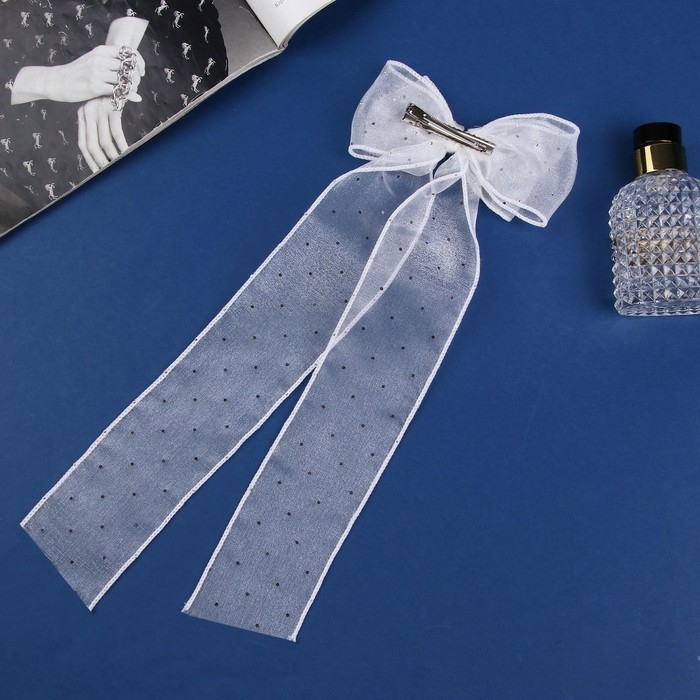 Зажим для волос  Зажим для волос "Школьница" бантик точка, 12х30 см, белый