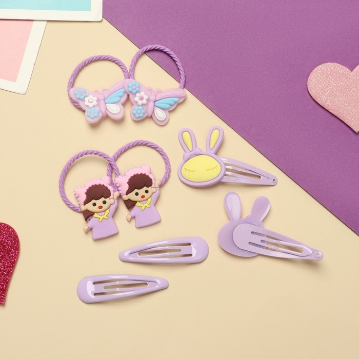 Набор для волос Набор для волос "Ванилька" (4 резинки, 4 невидимки) зайки, сиреневый