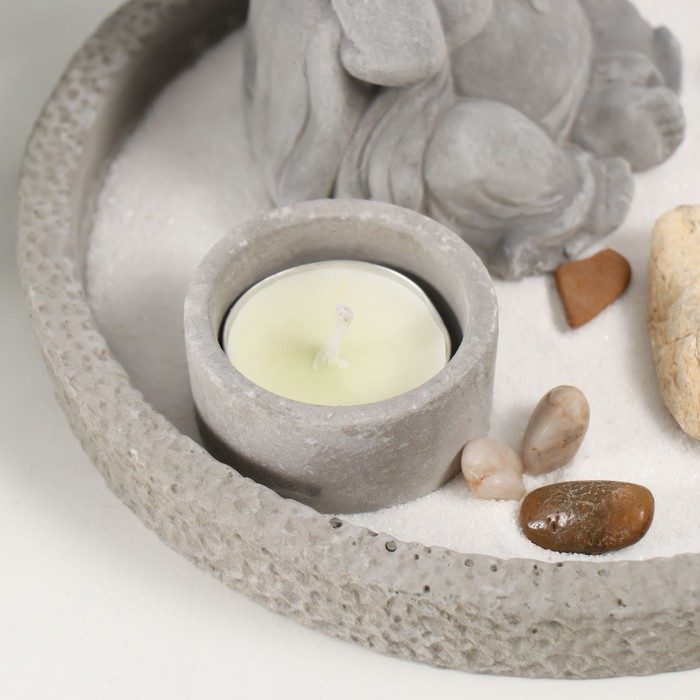 Сад камней Дзен d=16,5 см Хотей  Сад камней Дзен d=16,5 см Хотей "ничего не слышу", со свечой, серый