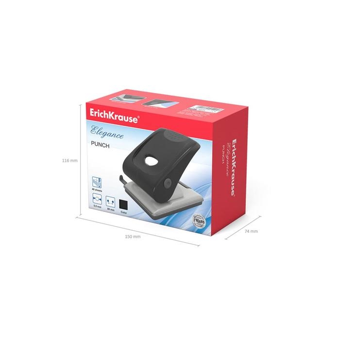 Дырокол ErichKrause Elegance, до 40 листов, диаметр прокола 5.5 мм, расстояние между проколами 80 мм, черный Дырокол ErichKrause Elegance, до 40 листов, диаметр прокола 5.5 мм, расстояние между проколами 80 мм, черный