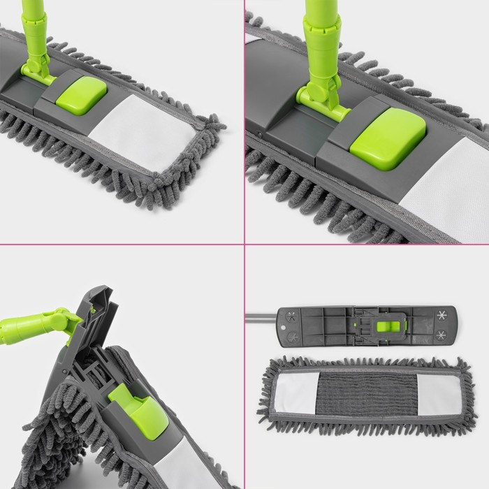 Швабра для мытья пола плоская Доляна, окрашенный телескопический черенок, микрофибра букля, 42×12×73(124) см Швабра для мытья пола плоская Доляна, окрашенный телескопический черенок, микрофибра букля, 42×12×73(124) см