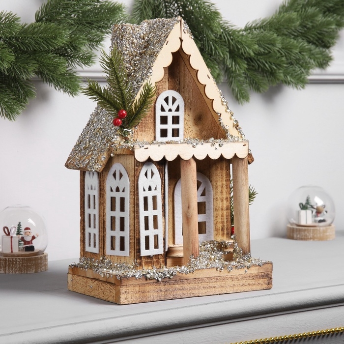 Фигура деревянная Фигура деревянная "Изба", 21х12х23 см, 5 LED, батарейки AAx2 (не в комплекте), свечение теплое белое