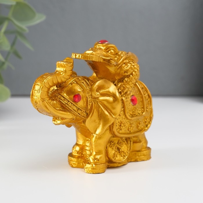 Нэцке полистоун бронза Нэцке полистоун бронза "Слон с денежной жабой на спине" 7,5х9,3х5,2 см