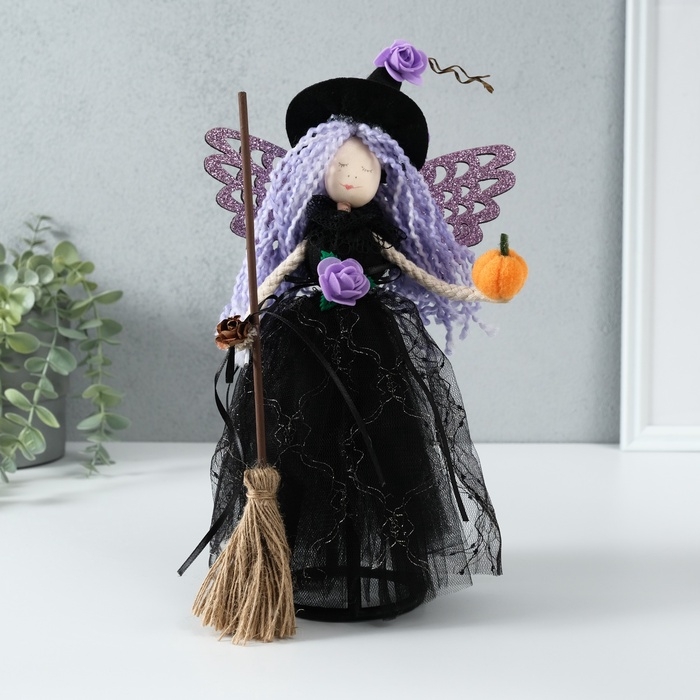 Кукла интерьерная Кукла интерьерная "Ведьмочка в чёрном платье с сиреневыми волосами" 8,5х16х30 см