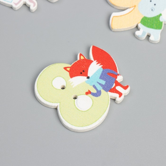 Пуговицы дерево для творчества 2 прокола Пуговицы дерево для творчества 2 прокола "Зверята и цифры" набор 10 шт 2,8х2,8 см