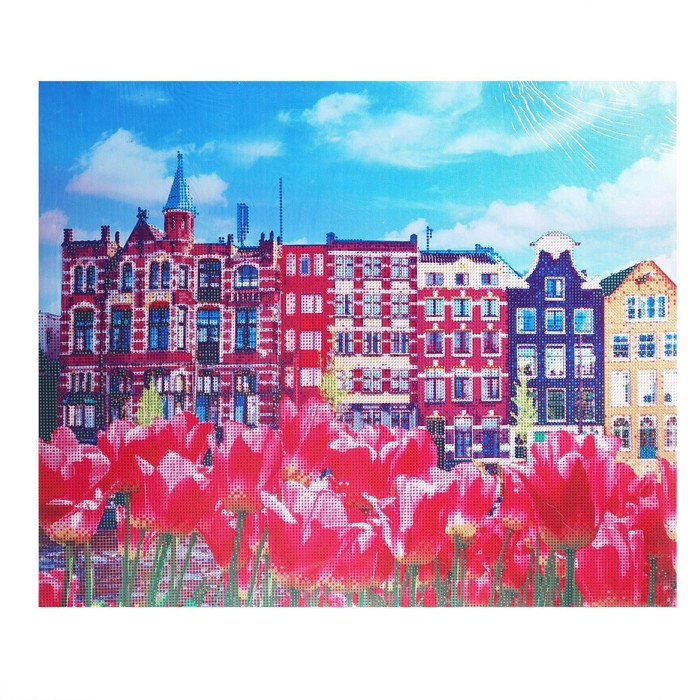 Алмазная мозаика с частичным заполнением на подрамнике «Дома с тюльпанами», 50 x 60 см Алмазная мозаика с частичным заполнением на подрамнике «Дома с тюльпанами», 50 x 60 см