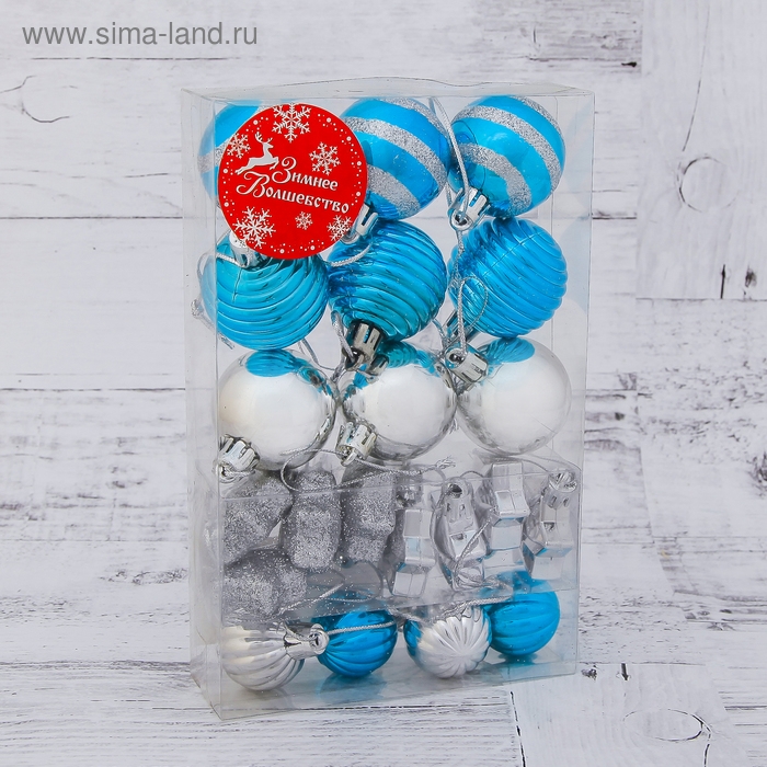 Набор украшений пластик 21 шт Набор украшений пластик 21 шт "Серпантин" серебристо- голубой