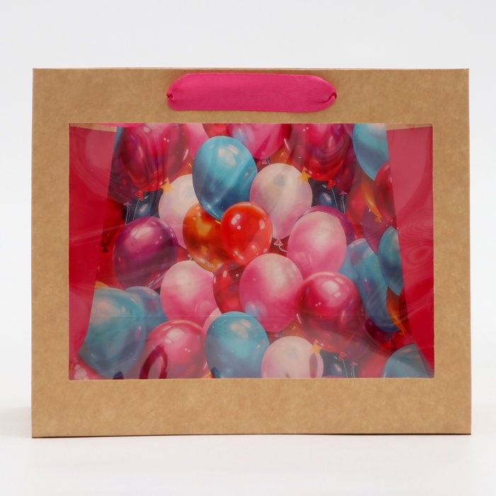 Пакет с PVC окном,  Пакет с PVC окном, "Праздничные шары", 24 х 11 х 20 см