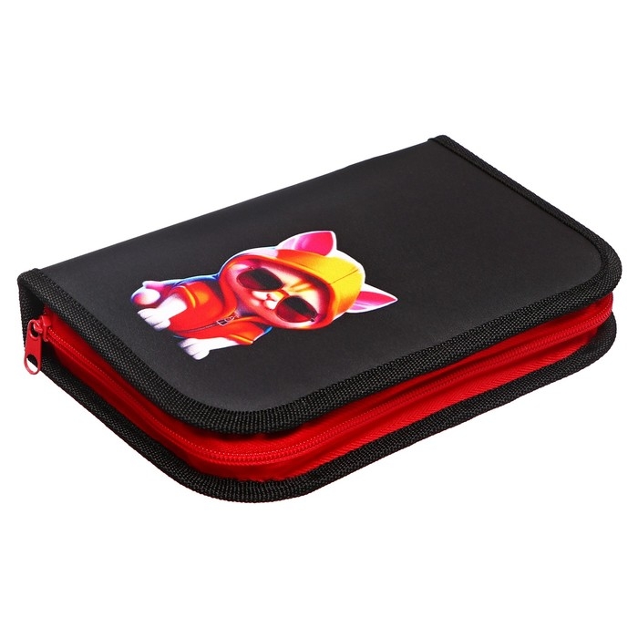 Пенал 1 секция, 130 х 210 х 40 мм, 2 откидные планки, тканевый, Calligrata TOP, Content Пенал 1 секция, 130 х 210 х 40 мм, 2 откидные планки, тканевый, Calligrata TOP, Content "Крутой кот"