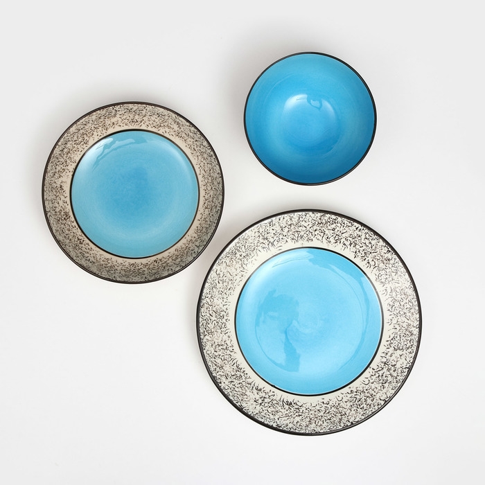 Набор керамической посуды «Восточный», 18 предметов: 6 шт-20 см, 6 шт-25 см, 6 шт-15 см, 700 мл , голубой, 1 сорт, Иран Набор керамической посуды «Восточный», 18 предметов: 6 шт-20 см, 6 шт-25 см, 6 шт-15 см, 700 мл , голубой, 1 сорт, Иран