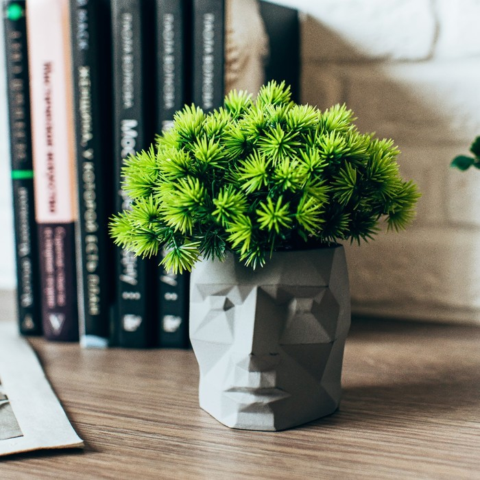 Кашпо бетонное Кашпо бетонное "Голова" со мхом высота 8,5 см черное (мох зеленый стабилизированный)