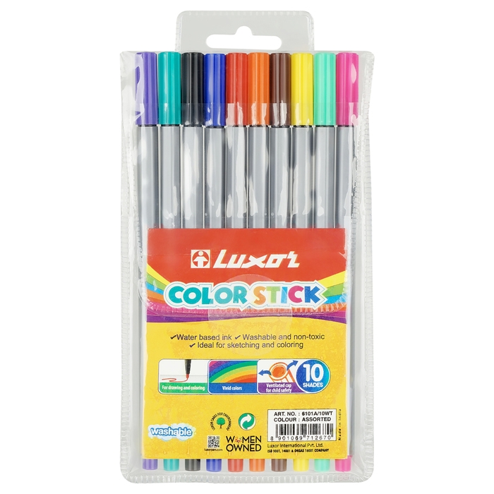 Фломастеры 10 цветов Luxor Color Stick Фломастеры 10 цветов Luxor Color Stick", смываемые, ПВХ, с европодвесом