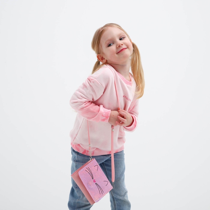 Сумка детская для девочки Сумка детская для девочки "Блестящий котик", на клапане, цвет розовый, 15х4х12 см