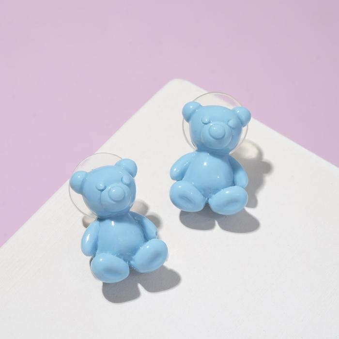 Серьги пластик «Мишки» объёмные, цвет голубой Серьги пластик «Мишки» объёмные, цвет голубой