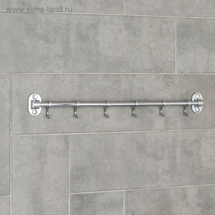 Крючок настенный на планке, двигающийся, Accoona А166-6, 6 шт, цвет хром Крючок настенный на планке, двигающийся, Accoona А166-6, 6 шт, цвет хром