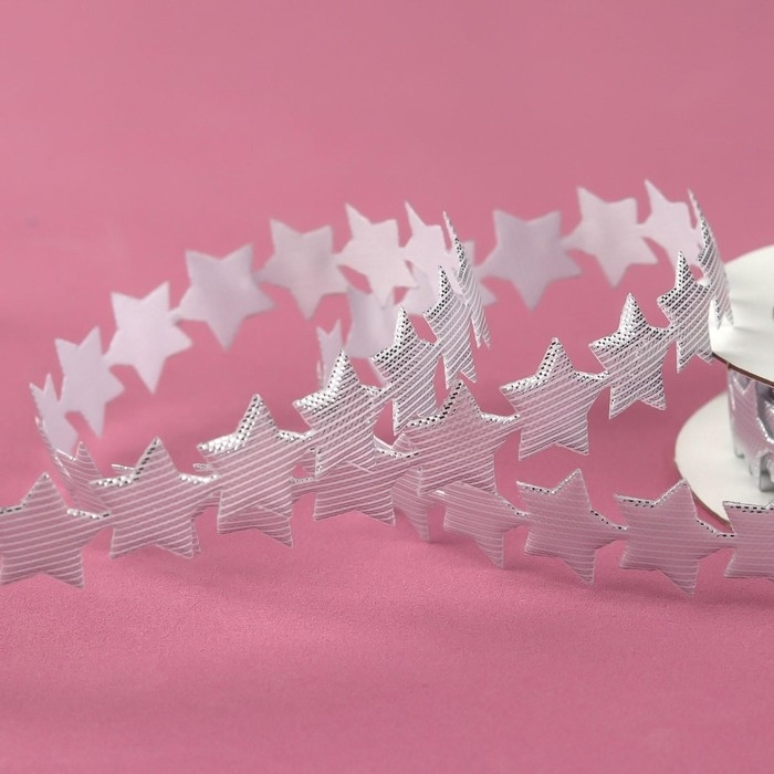 Новый год! Лента фигурная «Звёзды», 15 мм, 9 ± 0,5 м, цвет серебряный Новый год! Лента фигурная «Звёзды», 15 мм, 9 ± 0,5 м, цвет серебряный