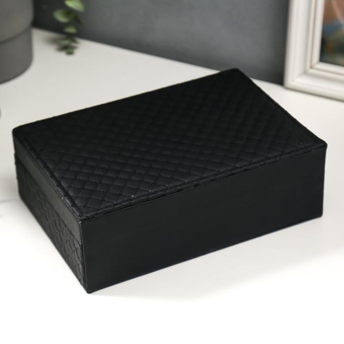 Шкатулка кожзам для украшений  Шкатулка кожзам для украшений "С пайетками" чёрная 7,5х22х15 см