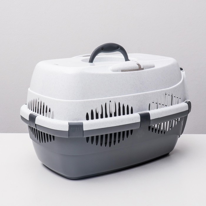 Переноска для животных до 9 кг  Переноска для животных до 9 кг "Пижон", металлическая дверь, 43 х 29 х 27,5 см, бело-серая