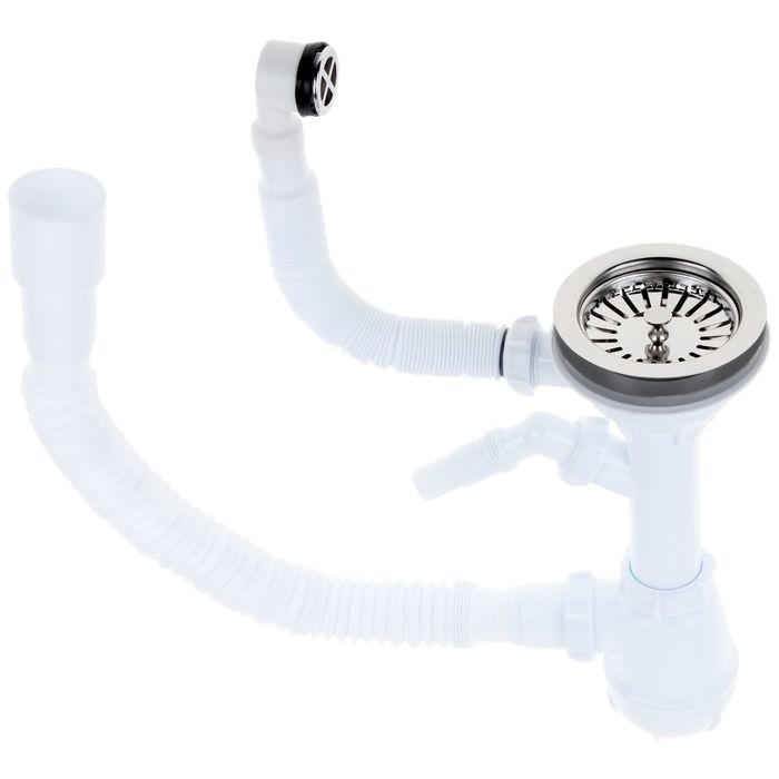 Сифон для мойки Aquant, 3 1/2 Сифон для мойки Aquant, 3 1/2" х 40 мм, отвод ст. машины, круглый перелив, гофра 40/50 мм