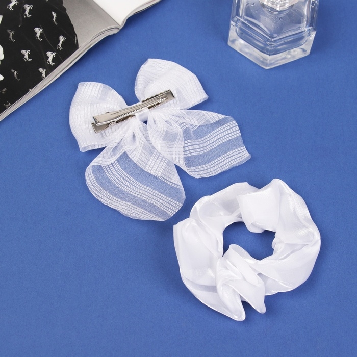 Набор для волос Набор для волос "Школьница" (резинка 10 см, зажим 9 см) полоски объём, белый