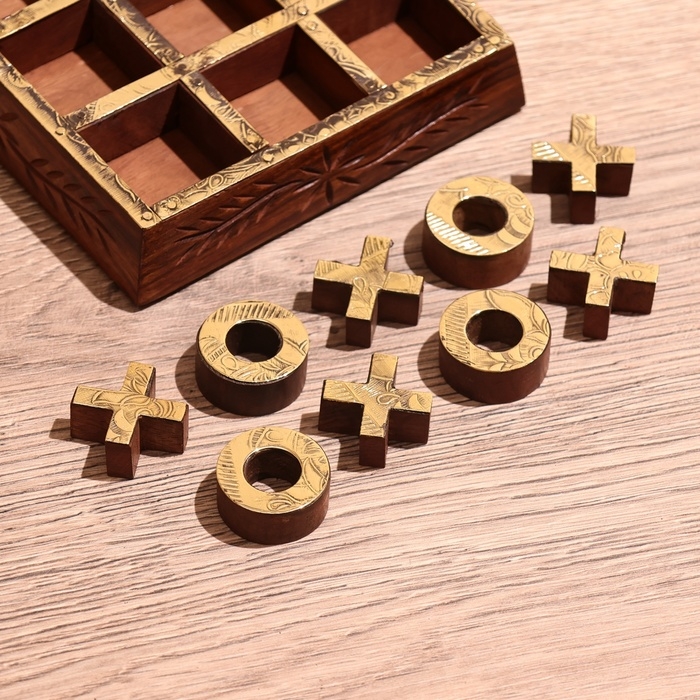 Игра настольная  Игра настольная "Крестики-нолики" 13х13 см, дерево шишам, латунь