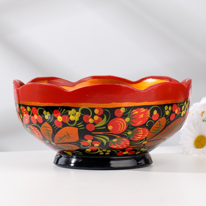 Салатник, резной, 15-16×7 см, хохлома