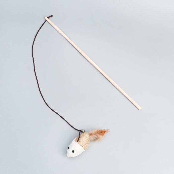 Дразнилка-удочка из эко-материалов  Дразнилка-удочка из эко-материалов "Мышка", 40 см