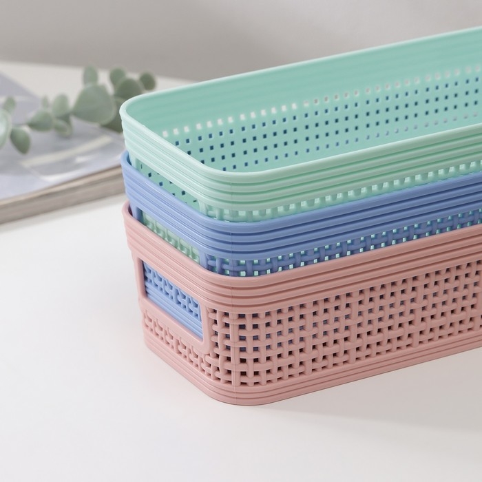 Корзина для хранения «Сетка», пластик, 22×10×6 см, цвет МИКС Корзина для хранения «Сетка», пластик, 22×10×6 см, цвет МИКС