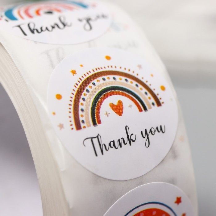 Наклейка бумага "Нарисованная радуга" d=2,5 см 500 шт в рулоне 3х6,5х6,5 см
