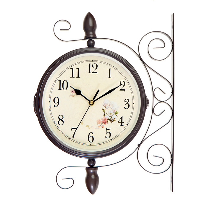 Часы настенные двусторонние, на подвесе  Часы настенные двусторонние, на подвесе "Розы", бесшумные, циферблат d-19 см, 30 х 35 см