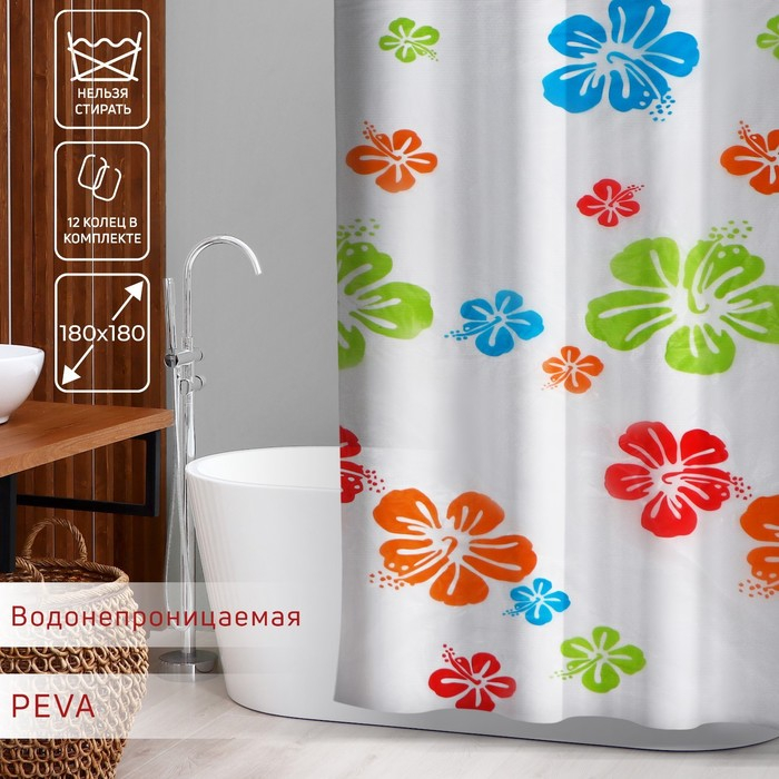 Штора для ванной комнаты Доляна «Гавайская роза», 180×180 см, EVA Штора для ванной комнаты Доляна «Гавайская роза», 180×180 см, EVA