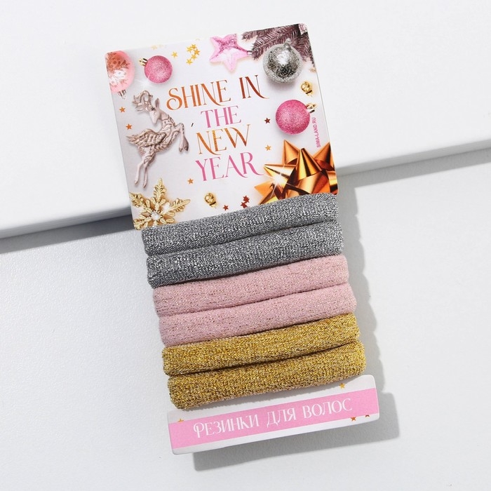 Резинки для волос новогодние «Shine in the New Year», на Новый год, набор, d= 4 см, 6 шт Резинки для волос новогодние «Shine in the New Year», на Новый год, набор, d= 4 см, 6 шт