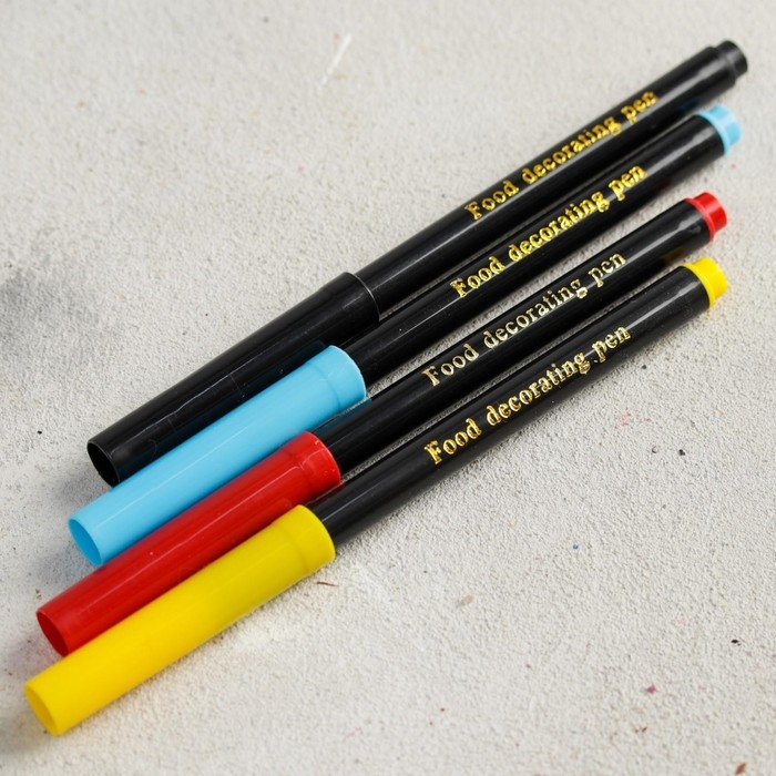 Фломастеры пищевые для украшения десертов, набор: красный, голубой, жёлтый, чёрный, 4 шт. Фломастеры пищевые для украшения десертов, набор: красный, голубой, жёлтый, чёрный, 4 шт.