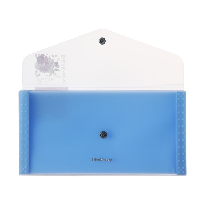 Папка-конверт на кнопке 260 х 132 мм (Travel), 550 мкм, ErichKrause Папка-конверт на кнопке 260 х 132 мм (Travel), 550 мкм, ErichKrause "Matt Pastel Bloom", с расширением, 4 отделения, полупрозрачная, тиснение "песок", микс