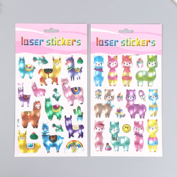 Наклейка пластик голография Наклейка пластик голография "Ламы и альпаки" МИКС 14,5х26 см