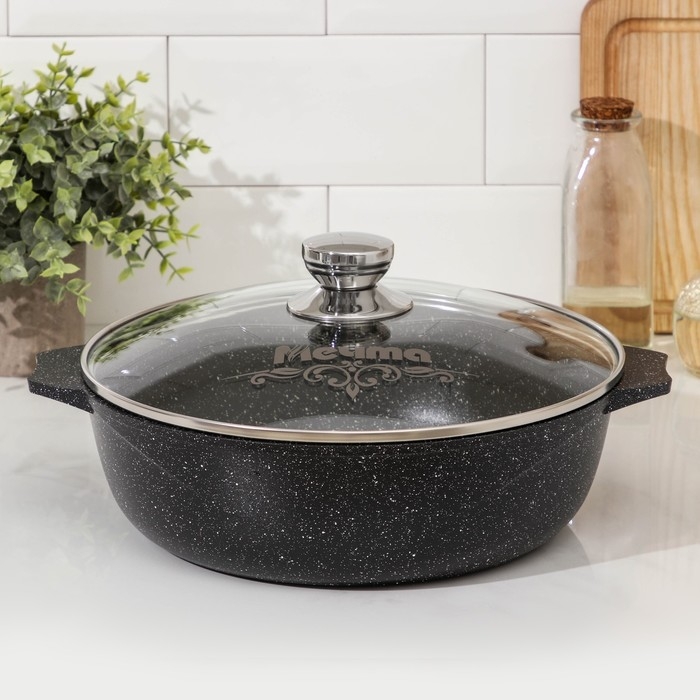 Жаровня «Гранит Black» Induction Pro, 4 л, d=28см, стеклянная крышка, антипригарное покрытие, индукция, цвет чёрный Жаровня «Гранит Black» Induction Pro, 4 л, d=28см, стеклянная крышка, антипригарное покрытие, индукция, цвет чёрный