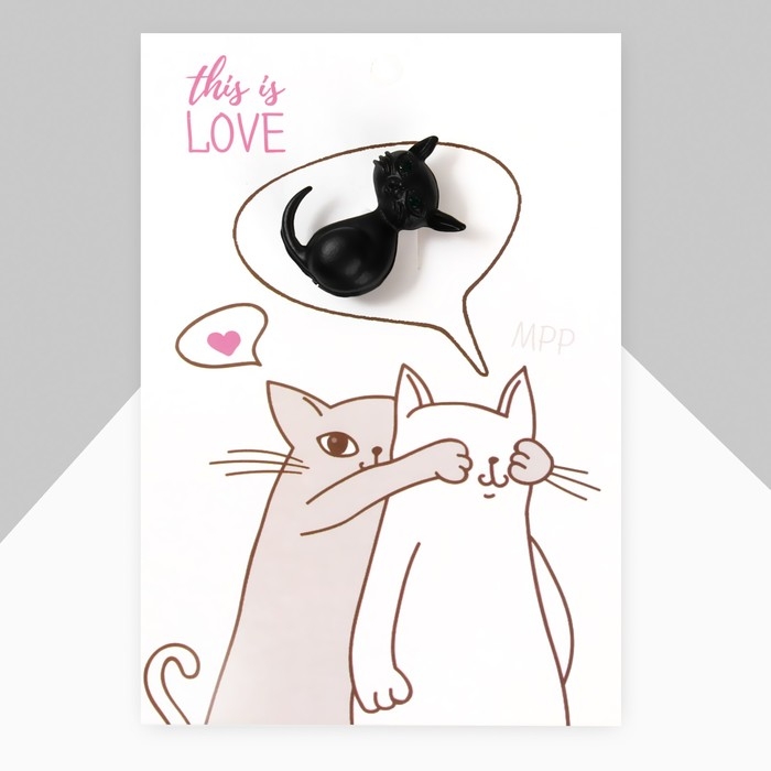 Брошь «Котёнок», цвет чёрный матовый в серебре