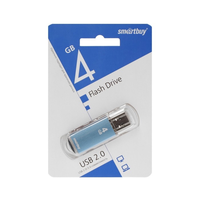Флешка Smartbuy V-Cut, 4 Гб, USB 2.0, чт до 25 Мб/с, зап до 15 Мб/с, синяя Флешка Smartbuy V-Cut, 4 Гб, USB 2.0, чт до 25 Мб/с, зап до 15 Мб/с, синяя