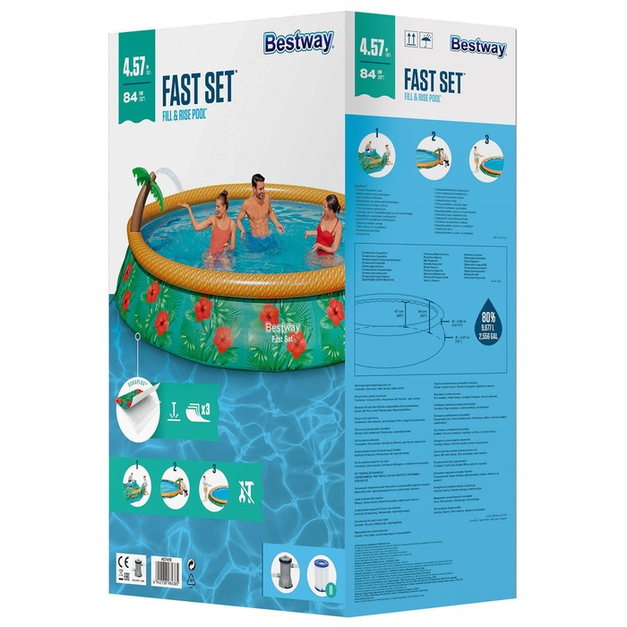 Бассейн надувной Paradise Palms, 457 x 84 см, фильтр-насос, 57416 Bestway